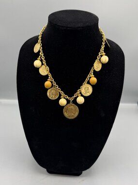 Gold colored faux coins and pearls Necklace